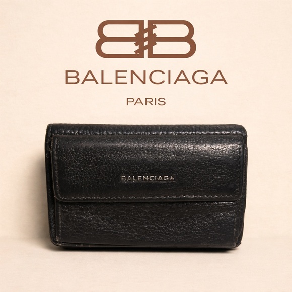 Balenciaga Handbags - Balenciaga Cash Mini Trifold Wallet in black textured leather